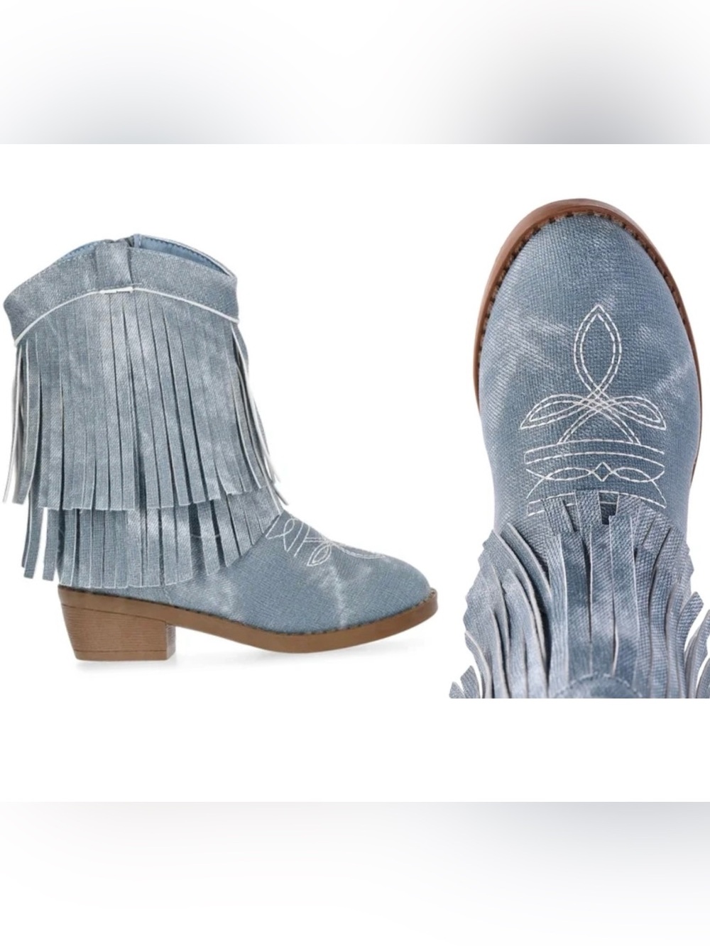 NWT Pawz Girls Fringe Cowboy Boots Blue Western Cowgirl Booties Size 12 Cowgirl